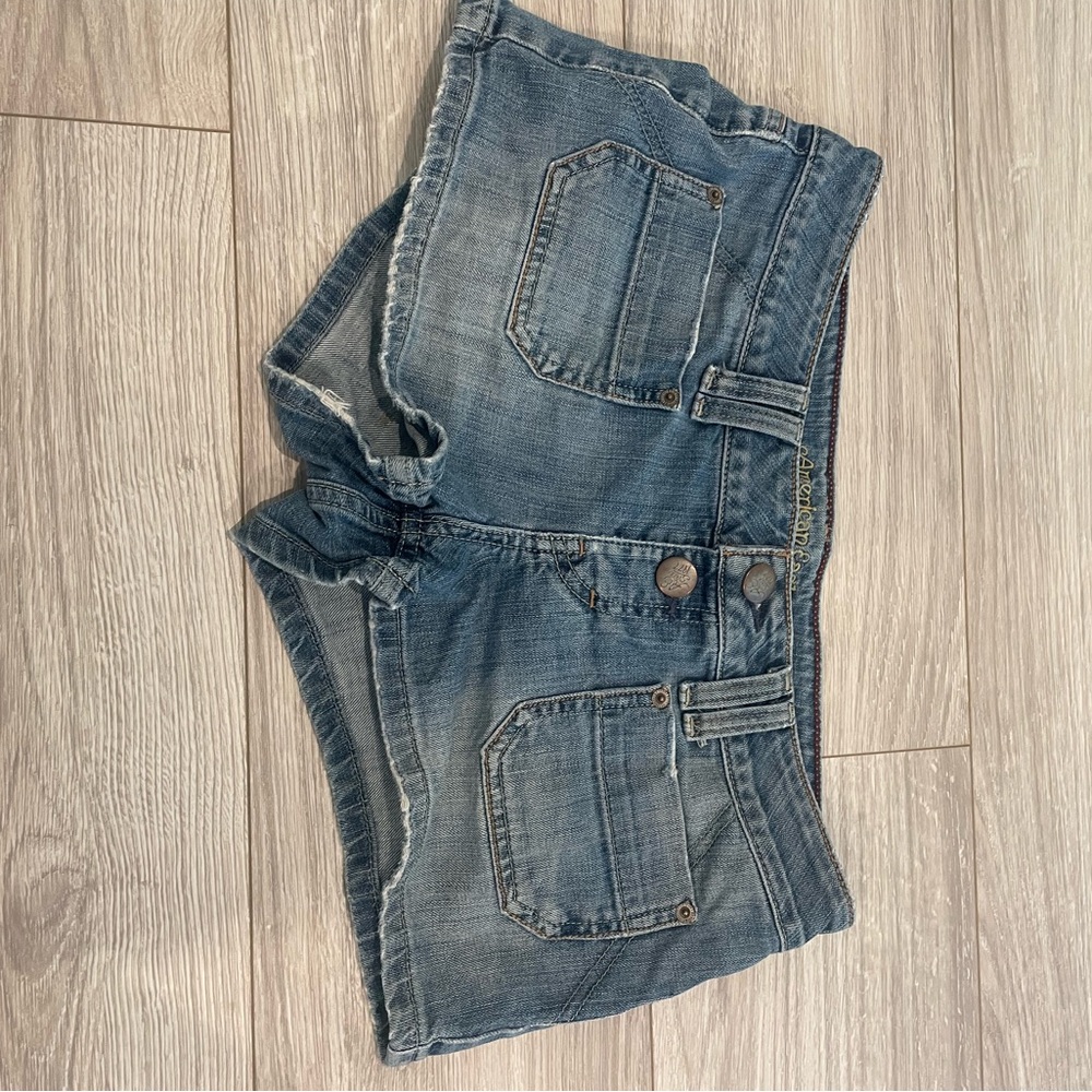 American Eagle Outfitters Blue Jean Shorts with Distressed Details